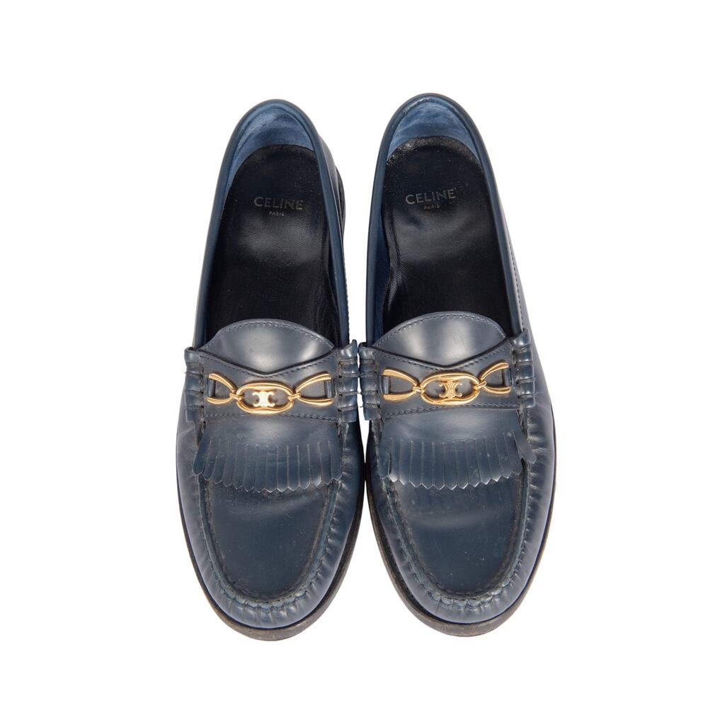 Celine Navy Blue Leather Chain Link Loafers Size 36.5 - Picture 2 of 4